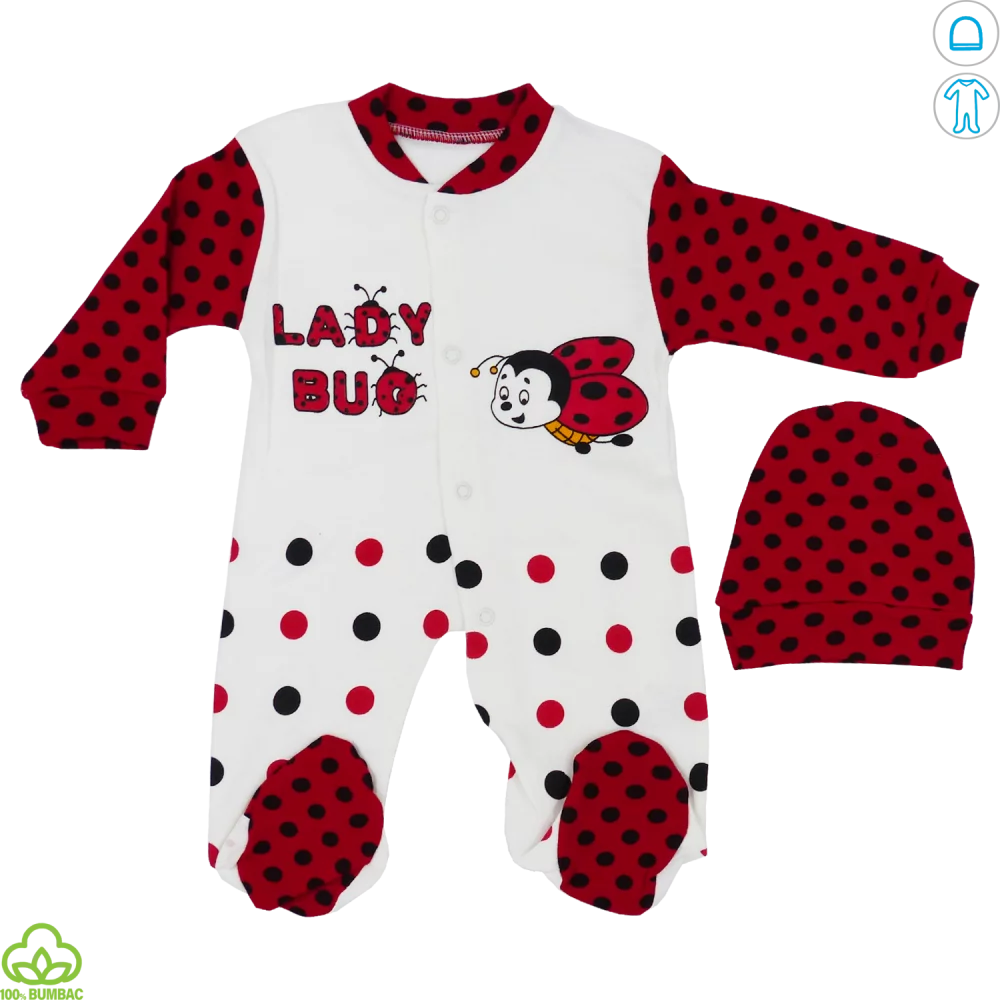 Salopeta bebelusi din bumbac, alb-rosu, gargarita, 0-9 luni