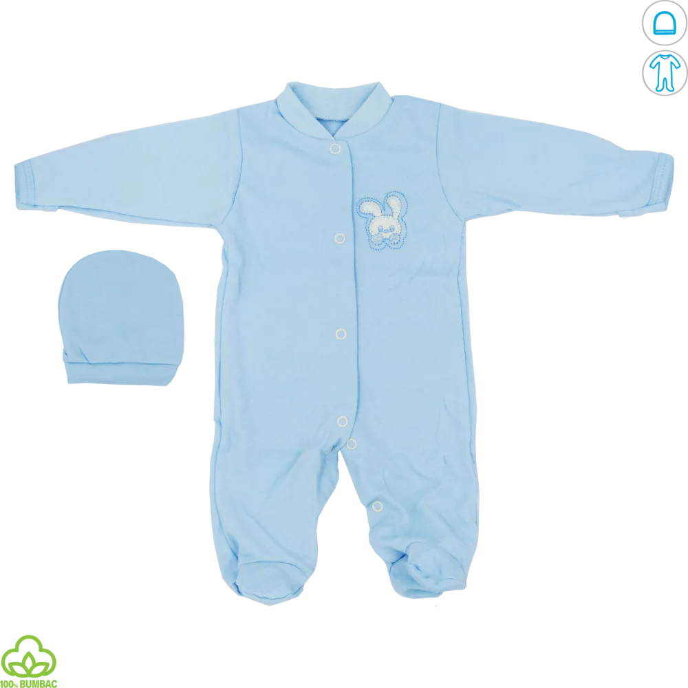 Salopeta bebelusi din bumbac, albastru, iepuras, 0-3 luni