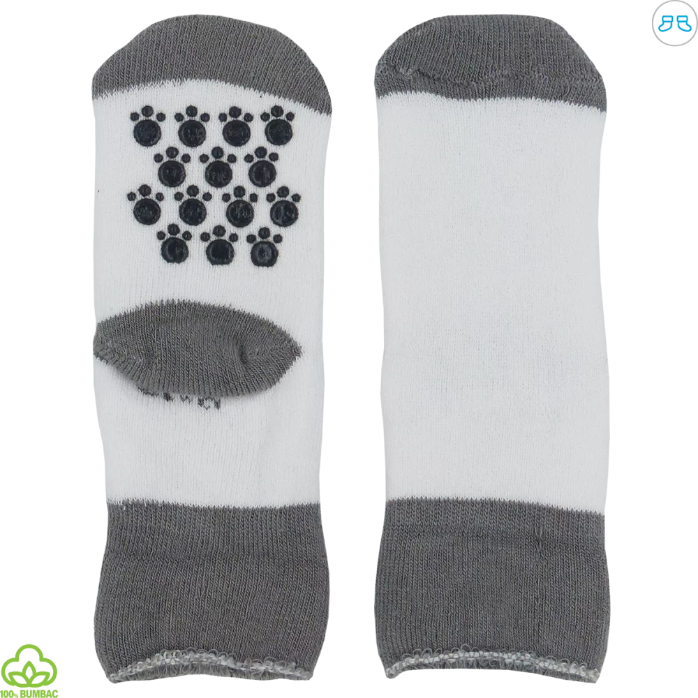 Sosete flausate bebelusi din bumbac, antiderapante, alb-gri, 0-12 luni Sosete flausate bebelusi din bumbac, antiderapante, alb-gri, 0-12 luni