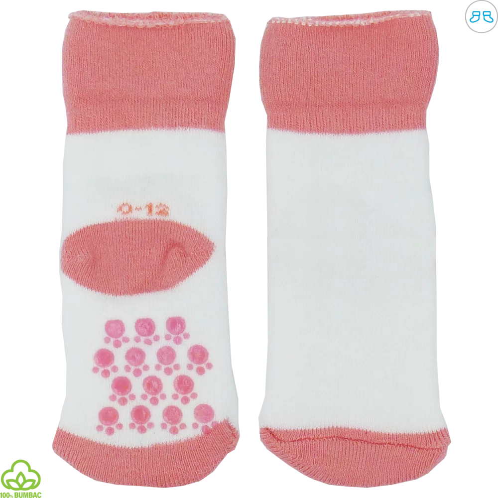 Sosete flausate bebelusi din bumbac, antiderapante, alb-portocaliu, 0-12 luni